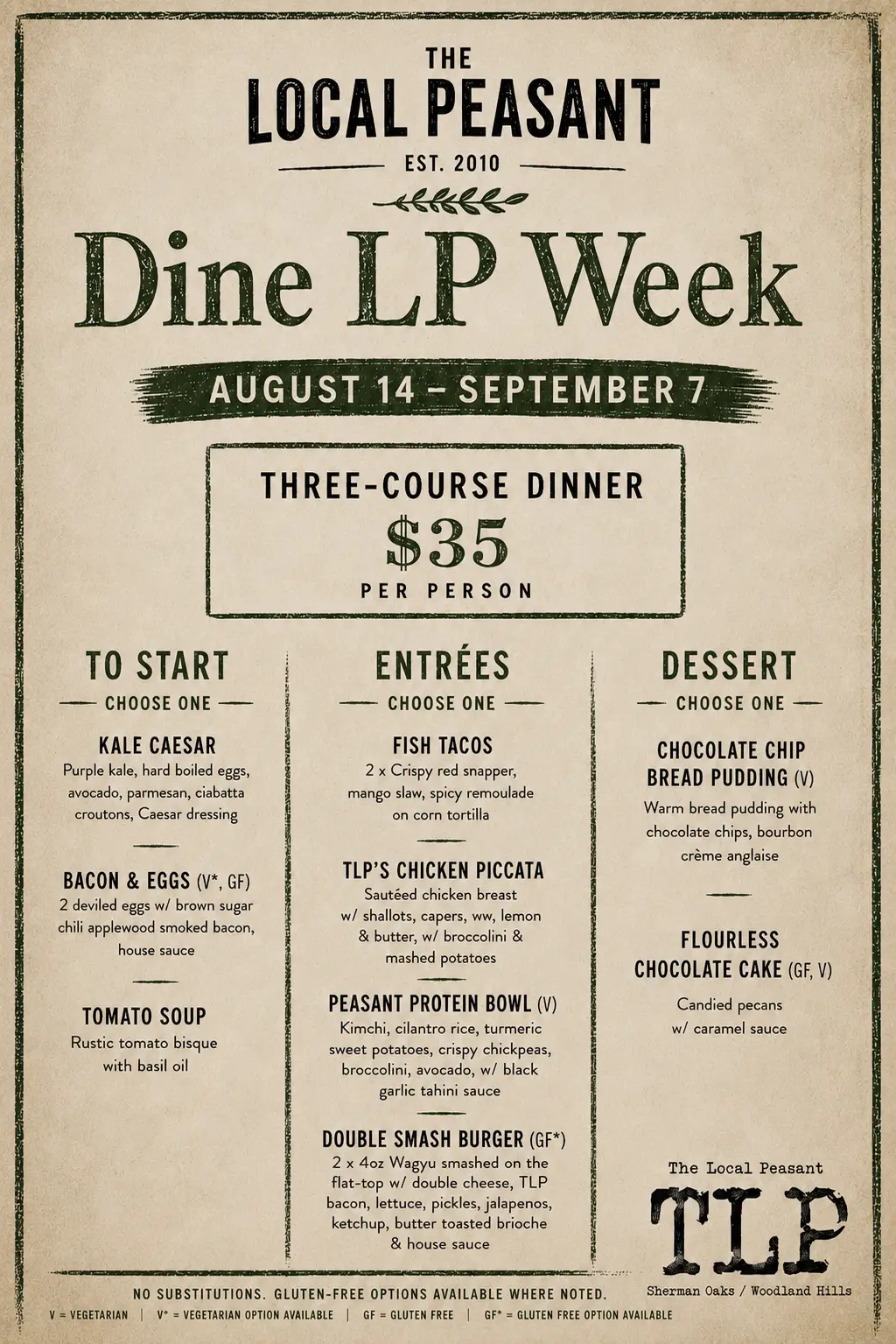 dine lp menu until September 7